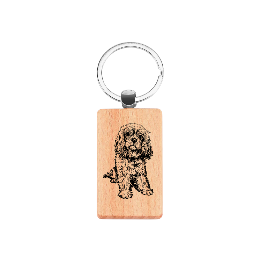 Ruby Cavalier King Charles Spaniel Sitting Engraved Rectangle Wooden Keyring