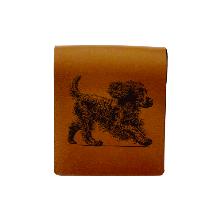 Spaniel Running Engraved Genuine Leather Magnetic Bookmark