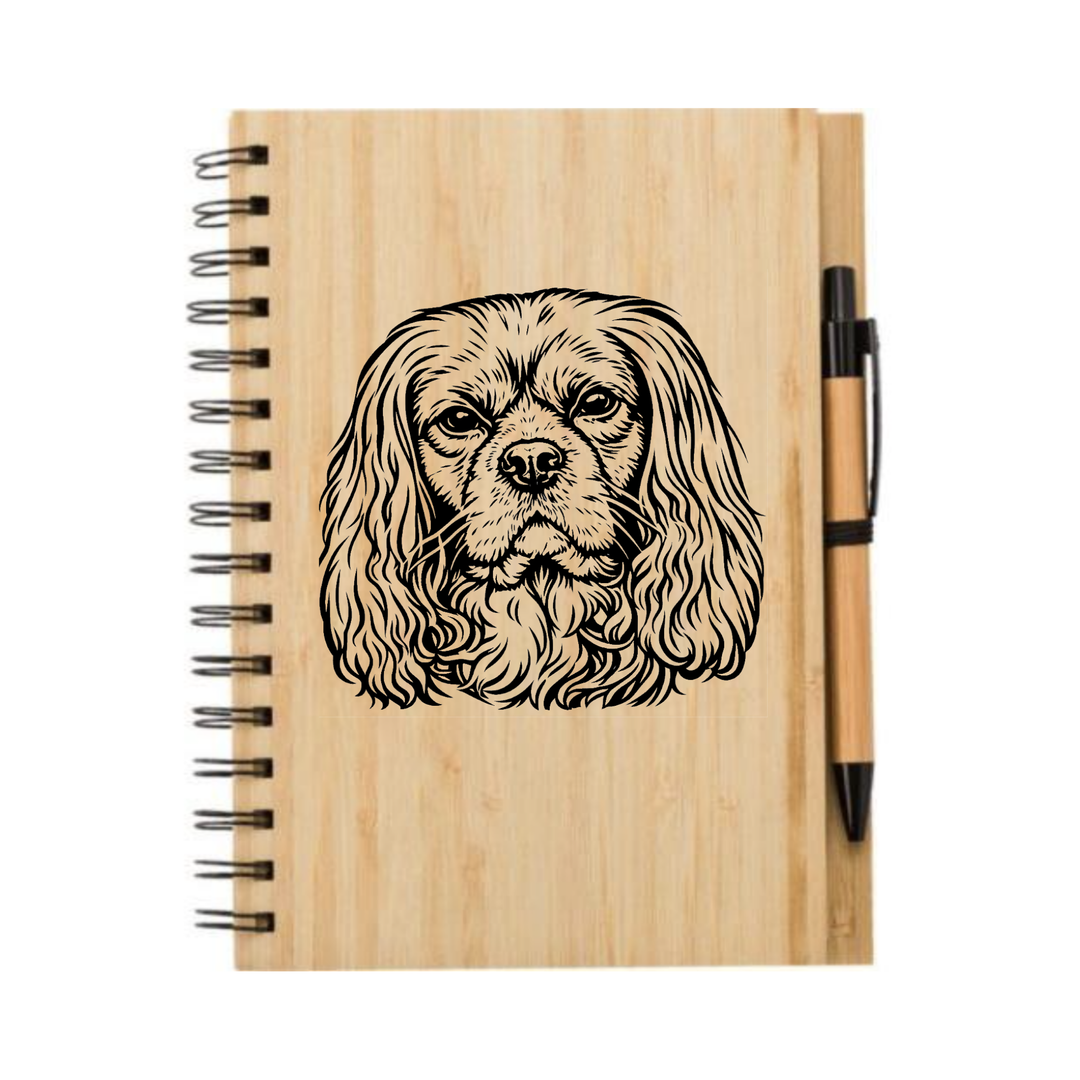 Ruby Cavalier King Charles Spaniel Face Illustration Engraved Notebook