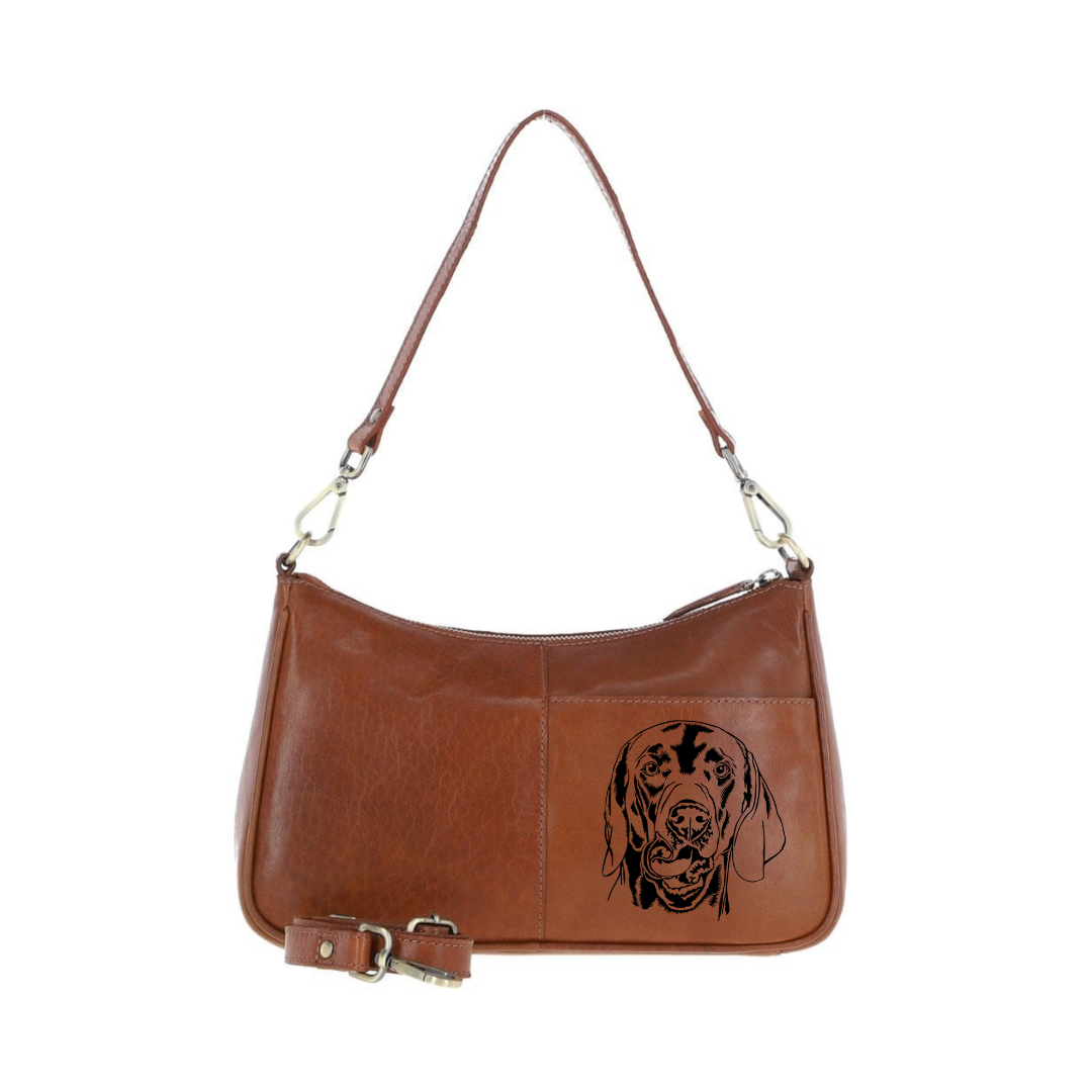 Weimaraner Face Engraved Genuine Leather Shoulder Bag
