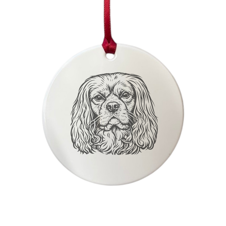Personalised Ruby Cavalier King Charles Spaniel Face Engraved White Acrylic Decoration