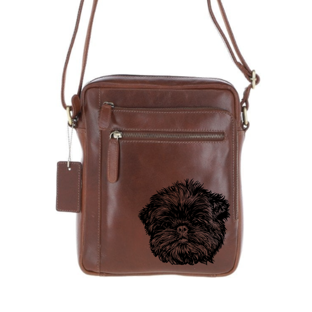 Personalised Affenpinscher Face Engraved Leather Crossbody Bag
