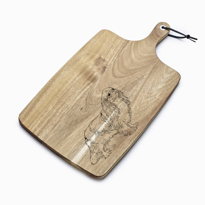 Personalised King Charles Spaniel Standing Engraved Acacia Serving Board