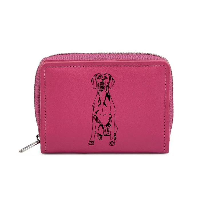 Weimaraner Sitting Engraved Small Leather Purse (Green/Pink/Blue/Red)