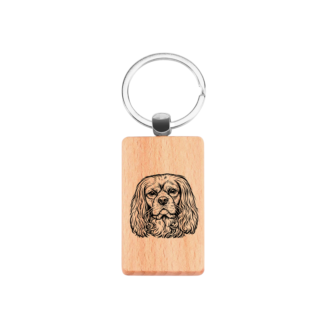 Ruby Cavalier King Charles Spaniel Face Engraved Rectangle Wooden Keyring