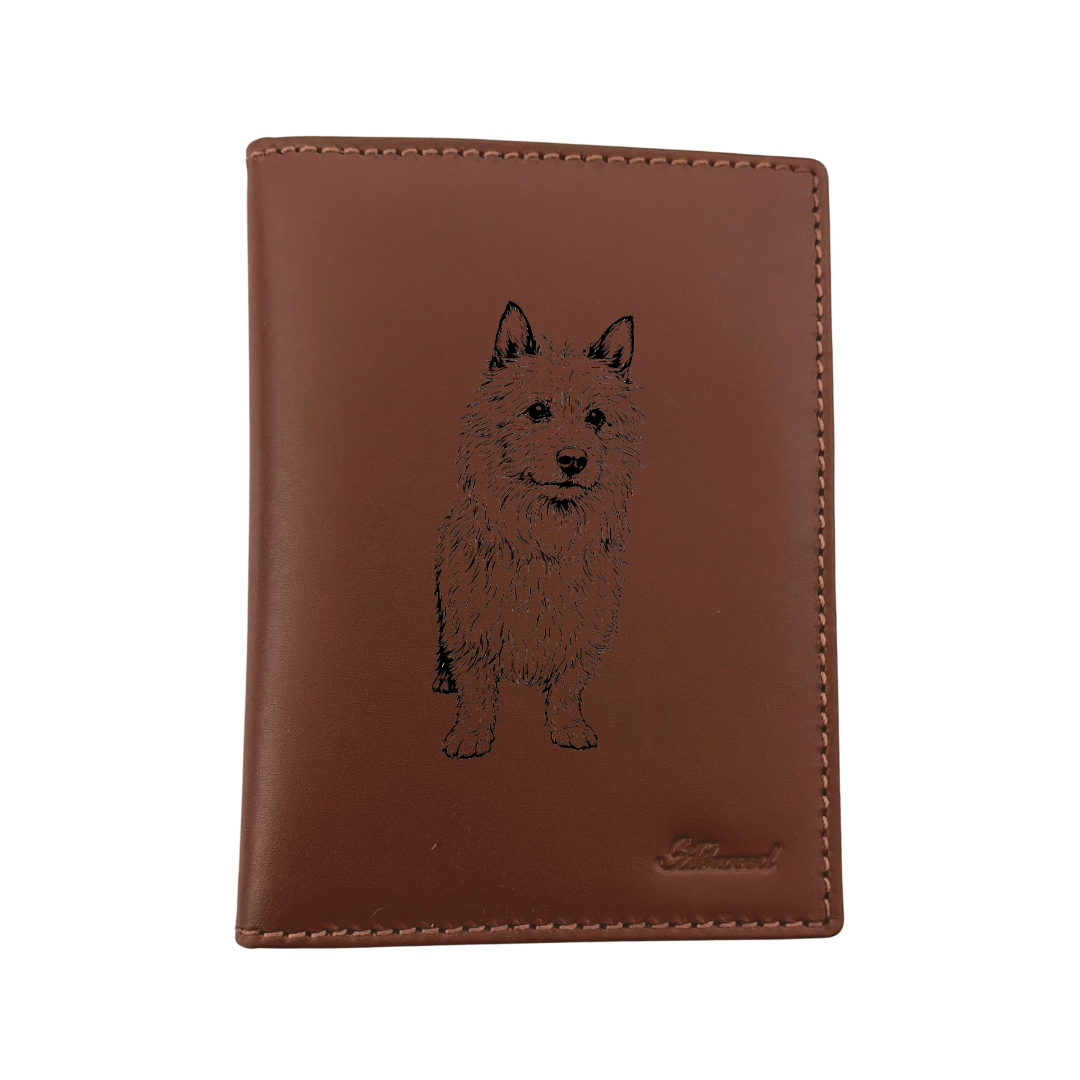 Australian Terrier Sitting Engraved Leather Passport Cover