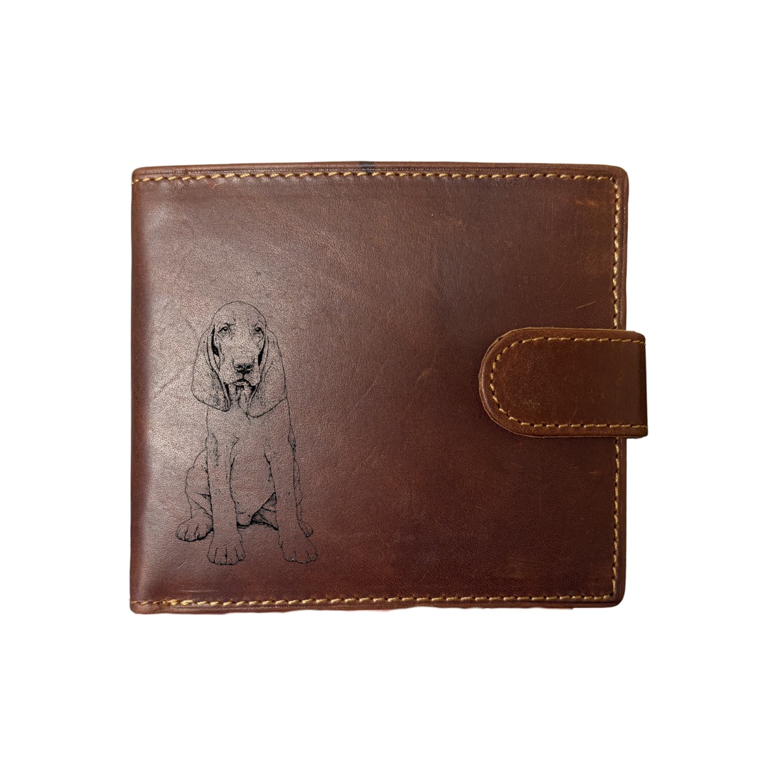 Personalised Bracco Italiano Sitting Engraved Dark Tan Genuine Leather Wallet