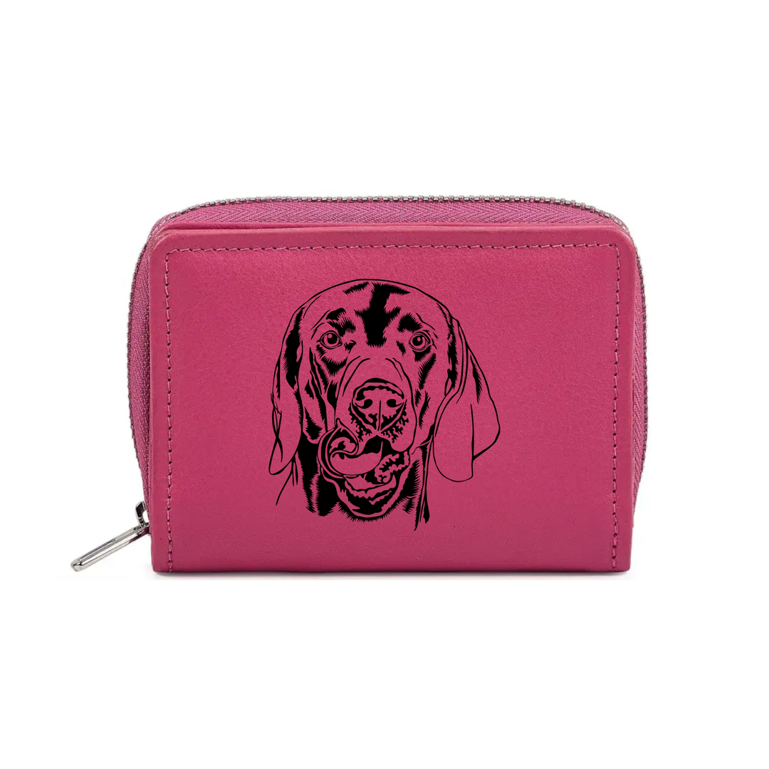 Weimaraner Face Engraved Small Leather Purse (Green/Pink/Blue/Red)
