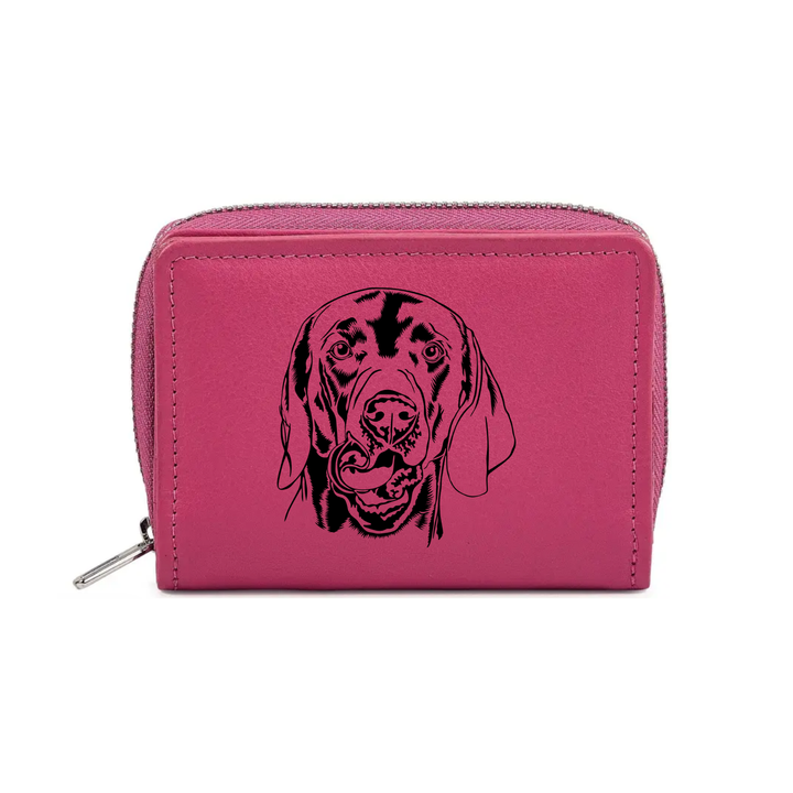 Weimaraner Face Engraved Small Leather Purse (Green/Pink/Blue/Red)