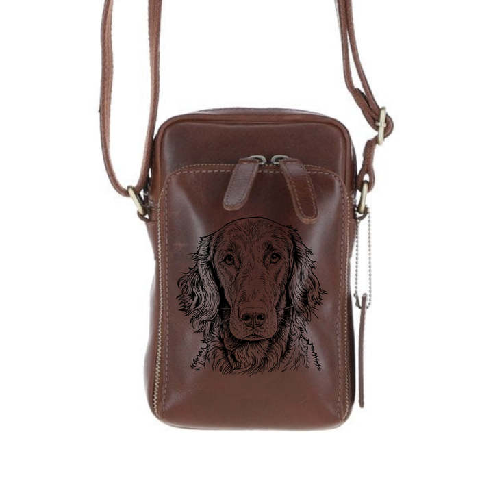 Personalised Flat Coat Retriever Face Leather Compact Crossbody Bag