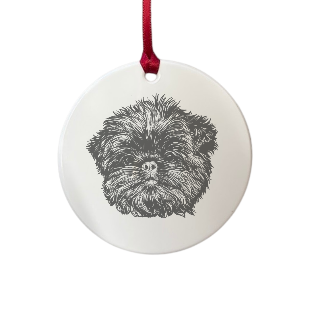 Personalised Affenpinscher Face Engraved White Acrylic Decoration