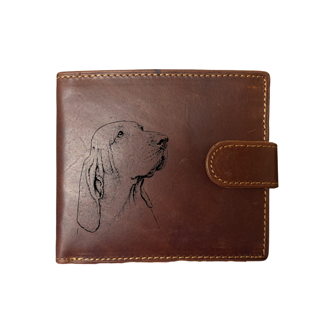 Personalised Bracco Italiano Face Engraved Dark Tan Genuine Leather Wallet