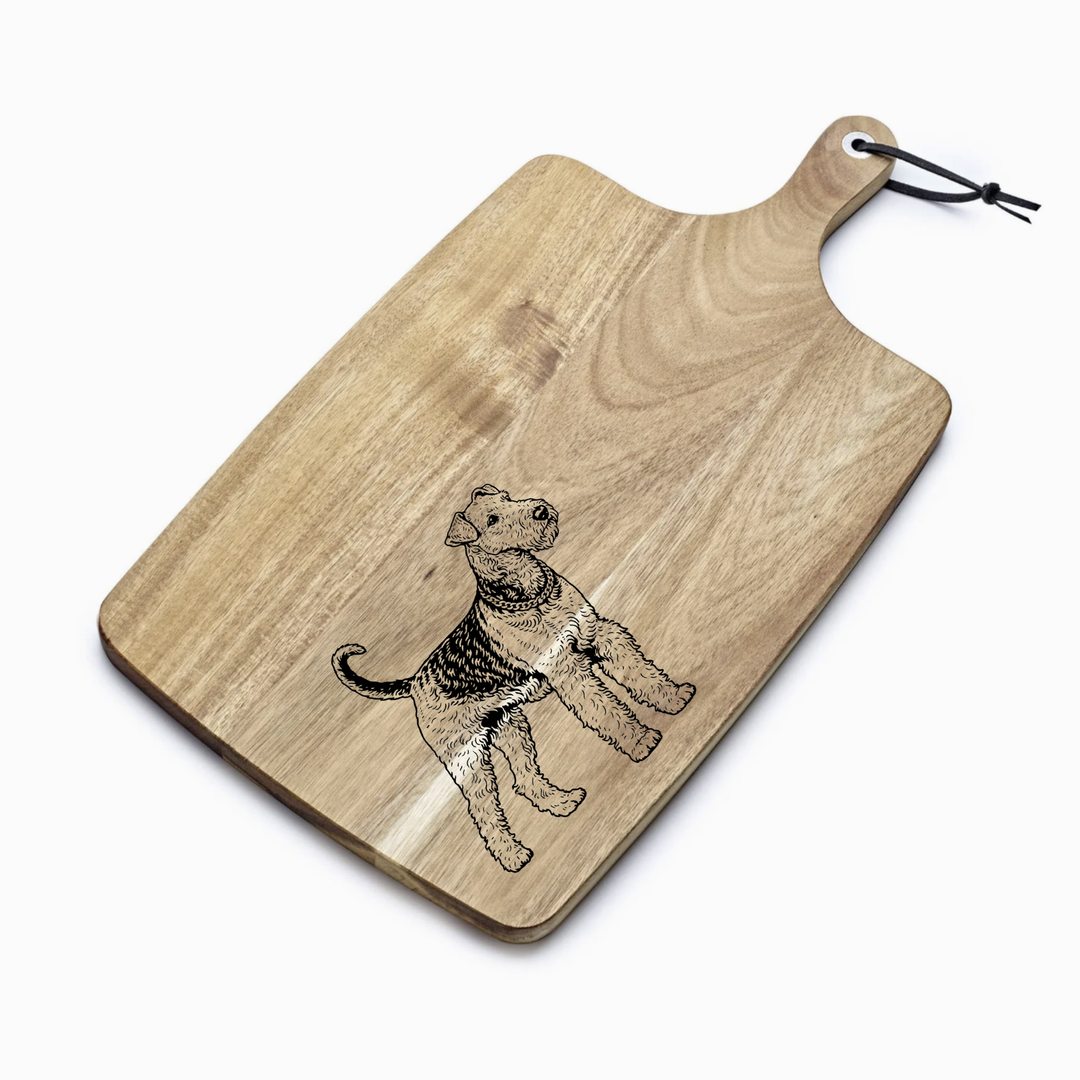 Personalised Airedale Terrier Standing Engraved Acacia Serving Board