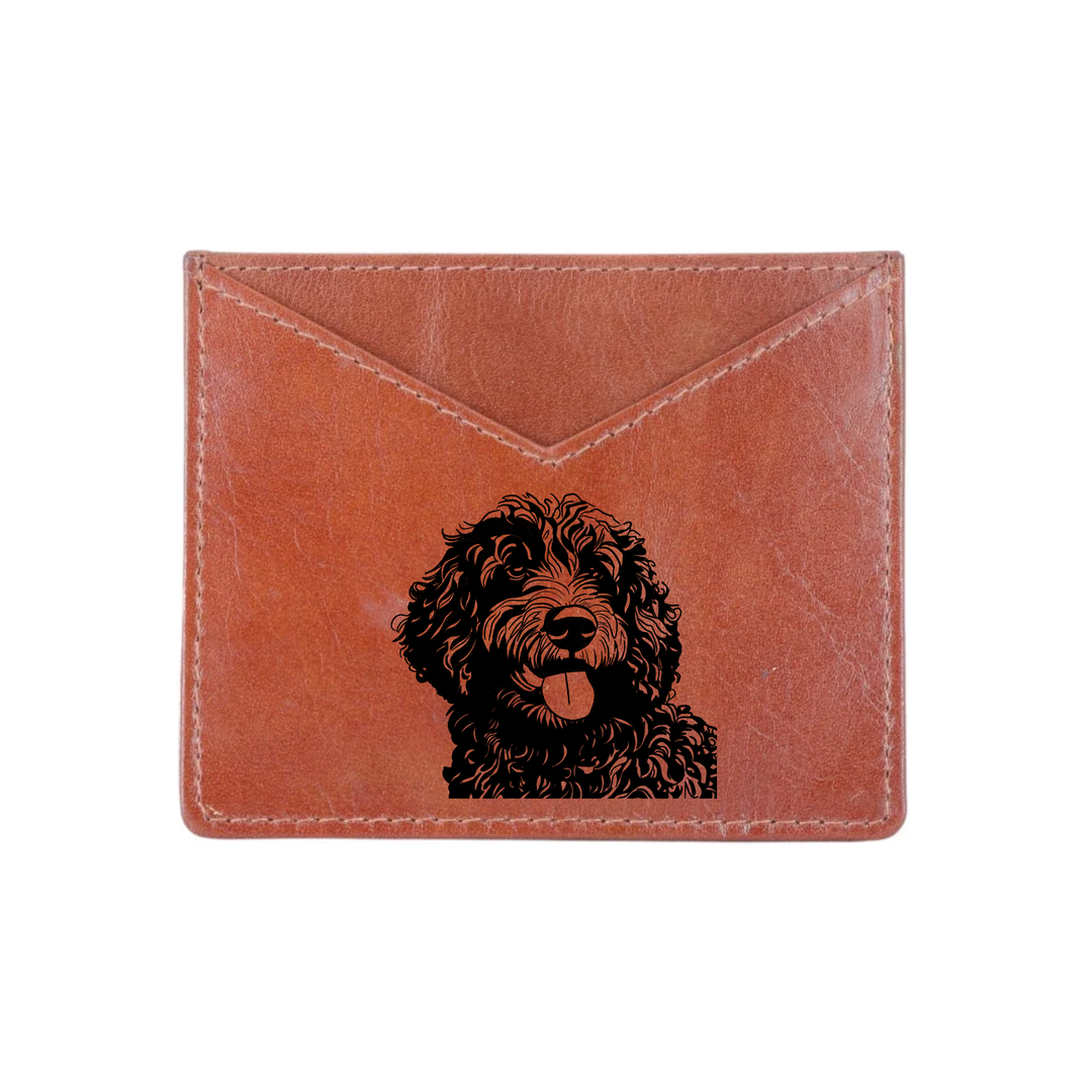 Spanish Water Dog Face Engraved Genuine Leather Cardholder
