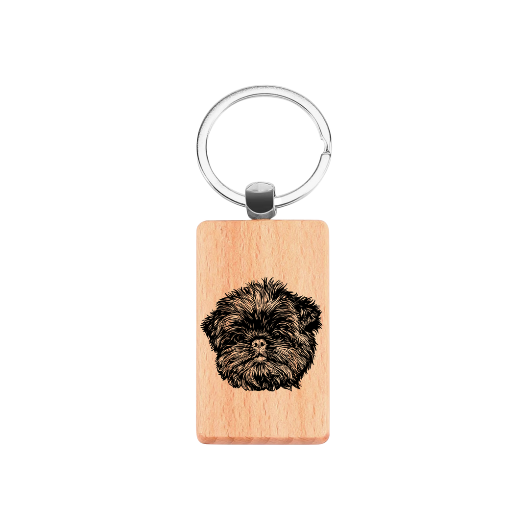 Affenpinscher Face Engraved Rectangle Wooden Keyring