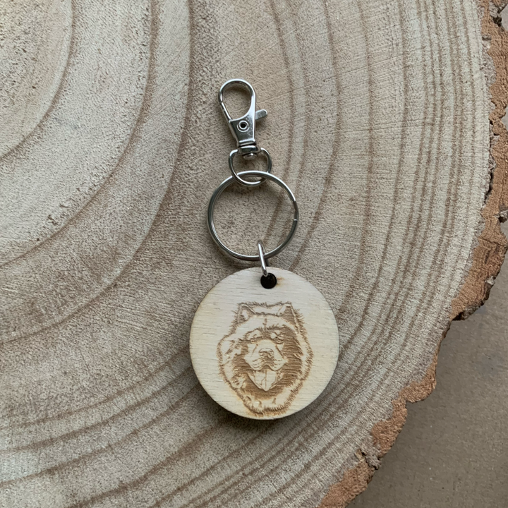 Chow Chow Face Engraved Wooden Keyring