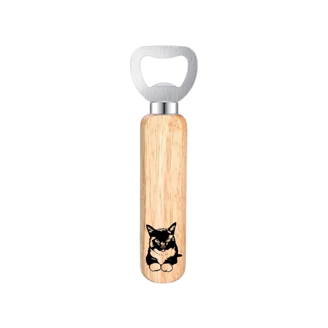 Tuxedo Cat LD Engraved Wooden Bottle Opener