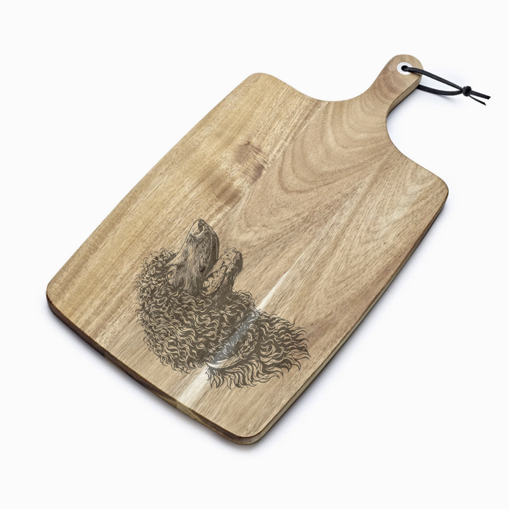 Personalised Irish Water Spaniel Face Engraved Acacia Serving Board