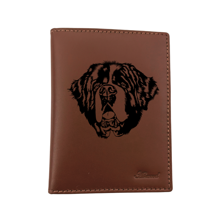 Saint Bernard Face Engraved Leather Passport Cover