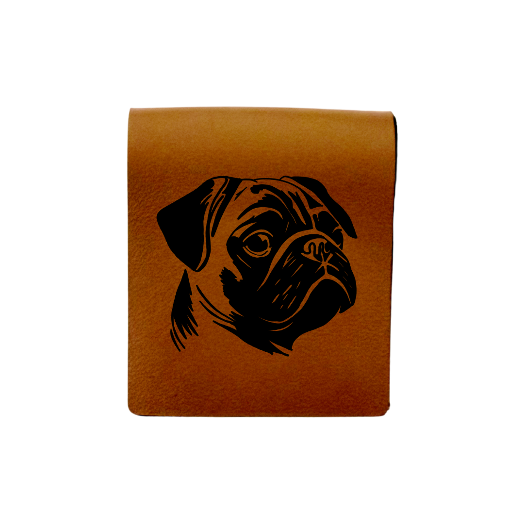 Pug Face Engraved Genuine Leather Magnetic Bookmark