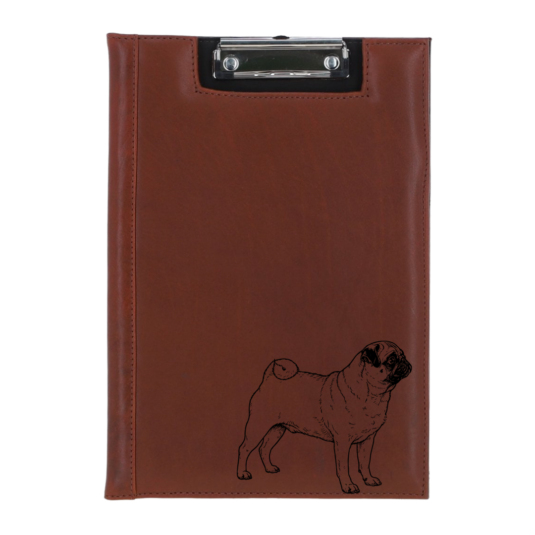Pug Standing Engraved Leather Clipboard