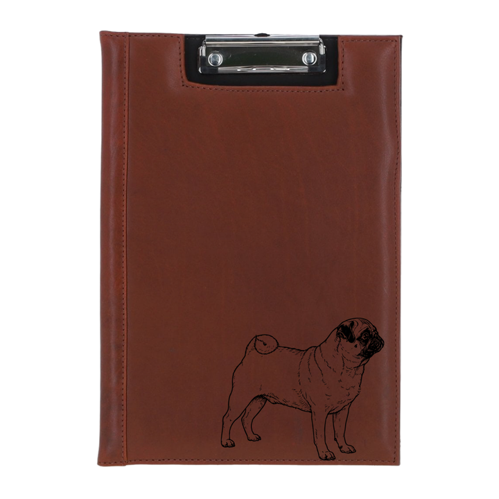 Pug Standing Engraved Leather Clipboard