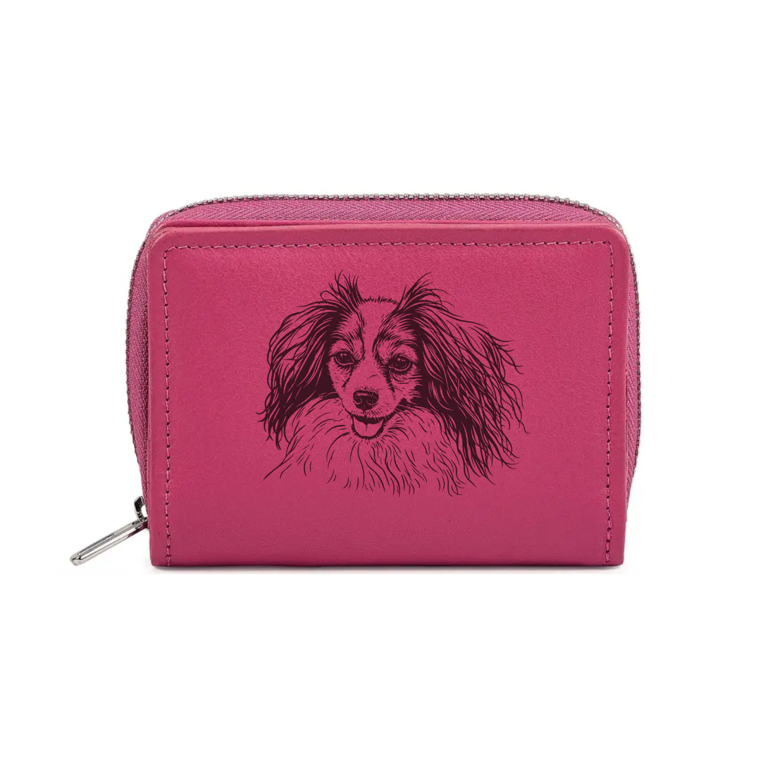 Papillon Phalene Face Engraved Small Leather Purse (Green/Pink/Blue/Red)
