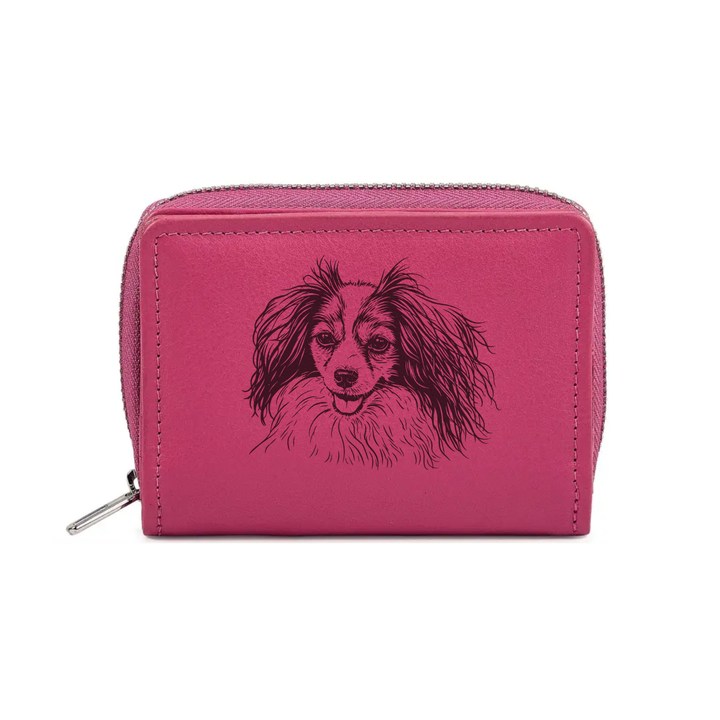 Papillon Phalene Face Engraved Small Leather Purse (Green/Pink/Blue/Red)