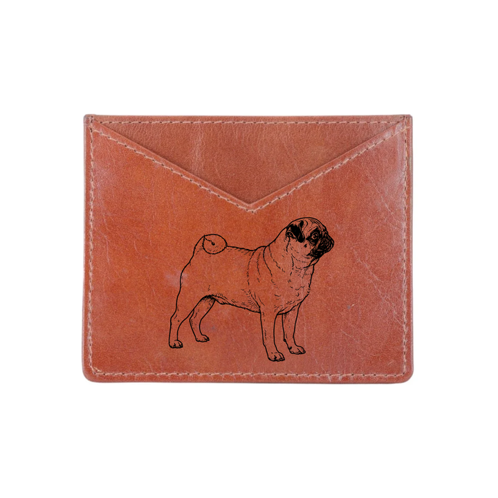 Pug Standing Engraved Genuine Leather Cardholder