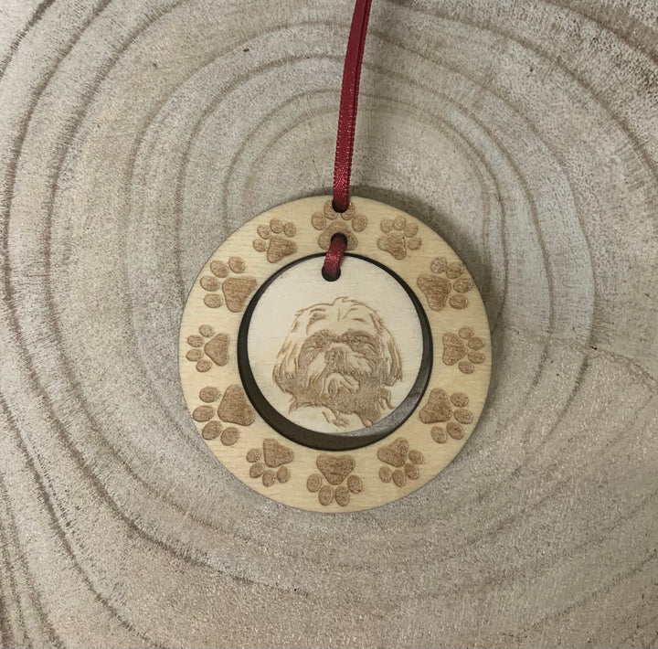 Personalised Shih Tzu Illustration Hanging Decoration ~ Paw Wreath