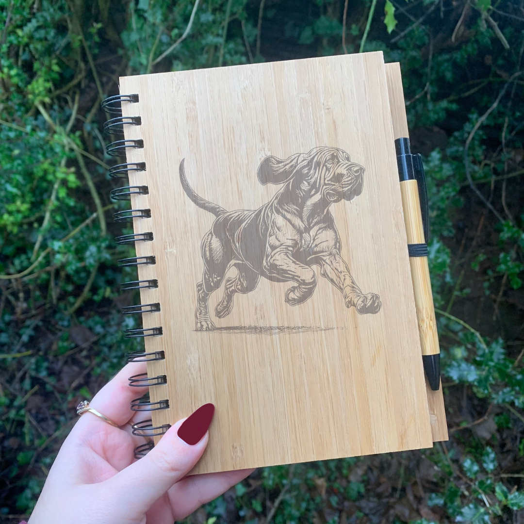 Bloodhound Running Illustration Engraved Notebook