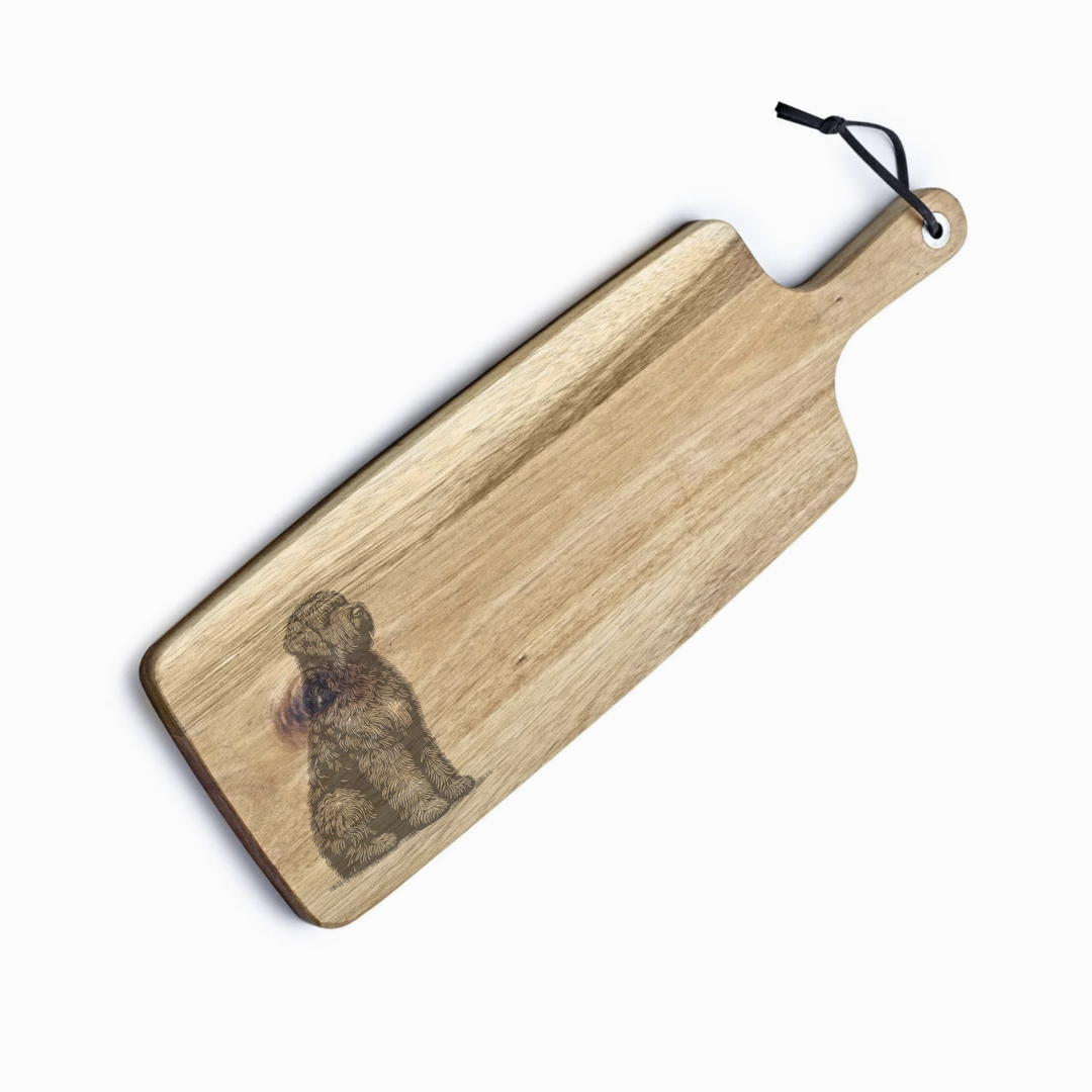Personalised Sitting Bouvier Des Flandres Engraved Acacia Serving Board