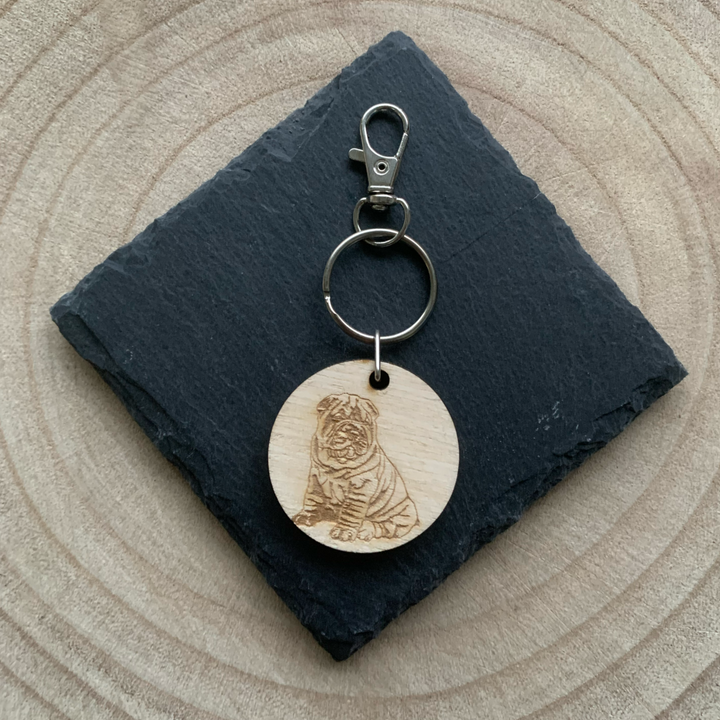 Shar Pei Dog Engraved Wooden Keyring