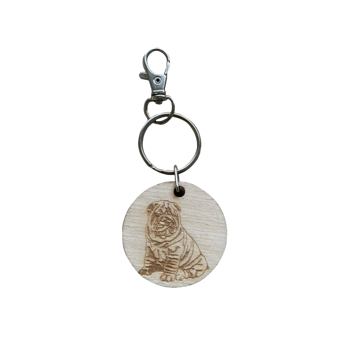 Shar Pei Dog Engraved Wooden Keyring