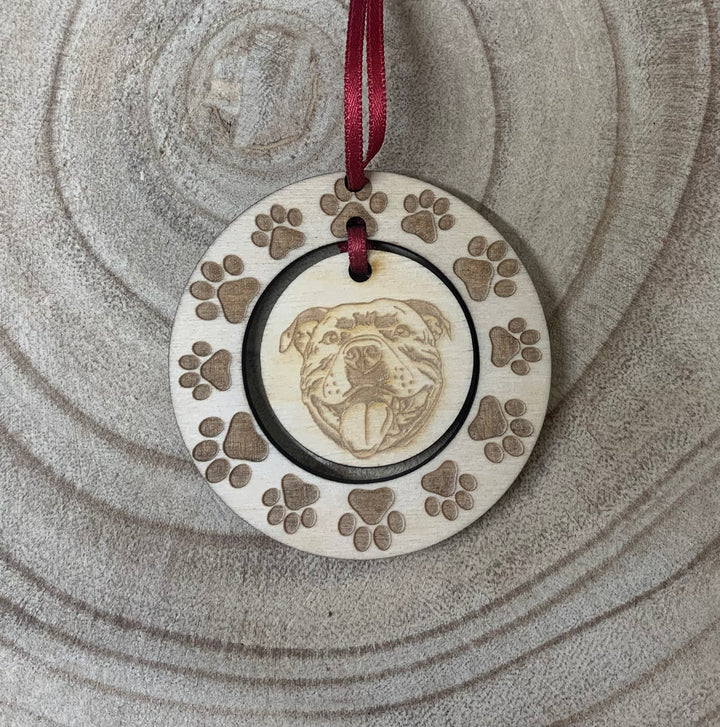 Personalised Staffordshire Terrier Staffie Illustration Hanging Decoration ~ Paw Wreath