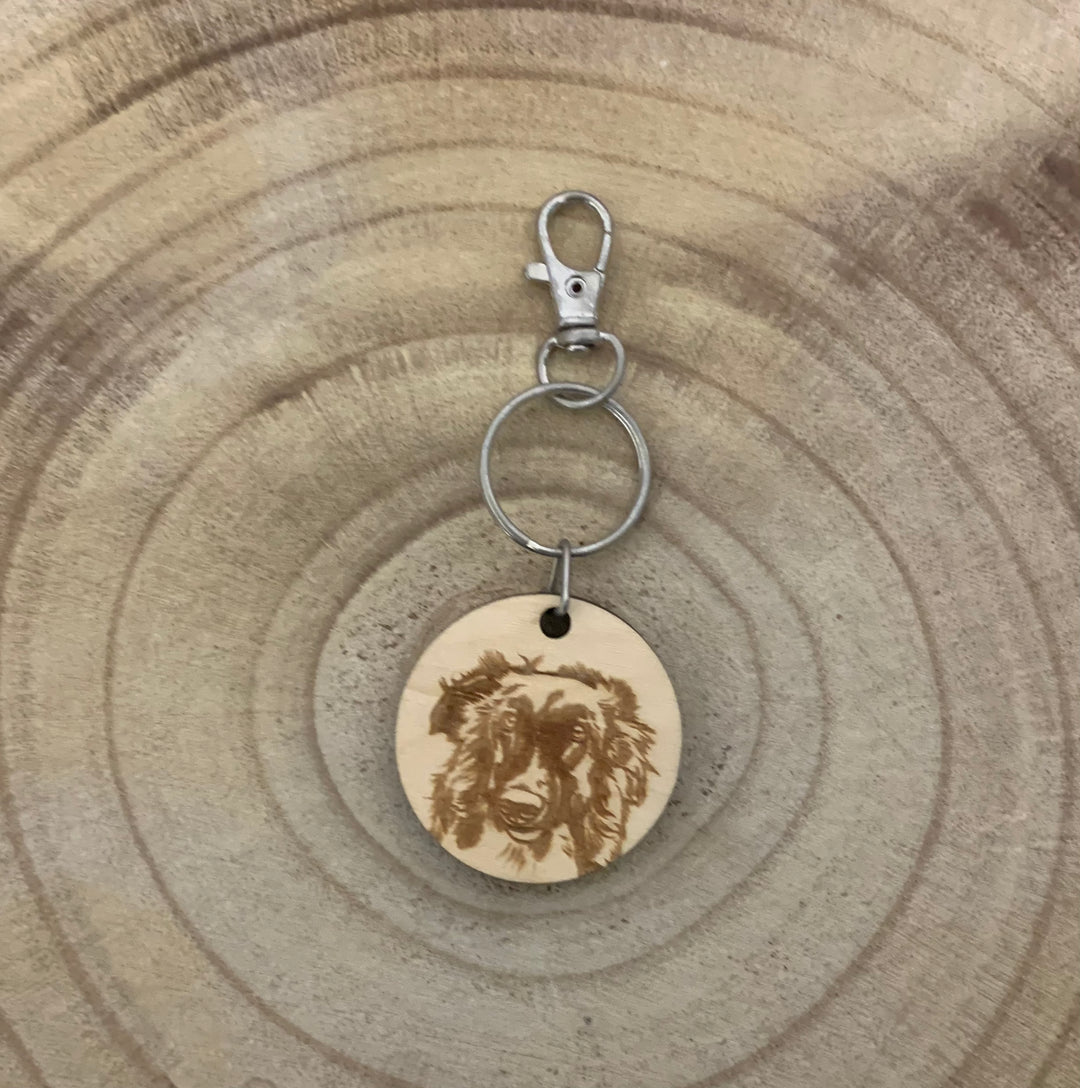 Borzoi Face Dog Engraved Wooden Keyring