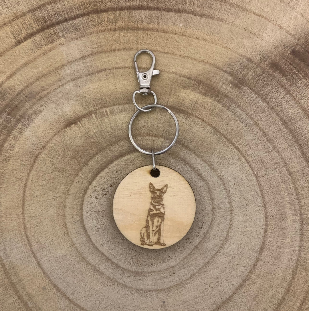 Belgian Malinois Dog Engraved Wooden Keyring