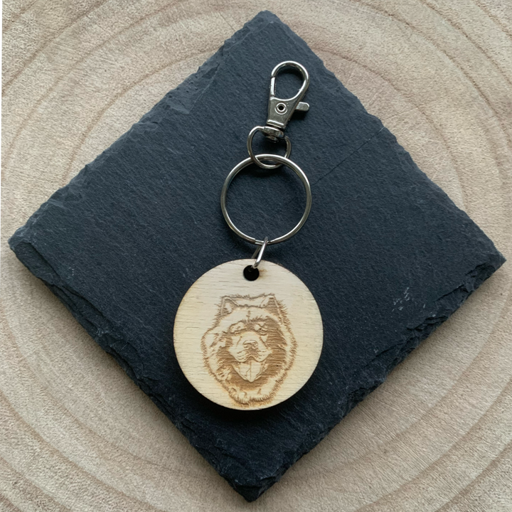 Chow Chow Face Engraved Wooden Keyring