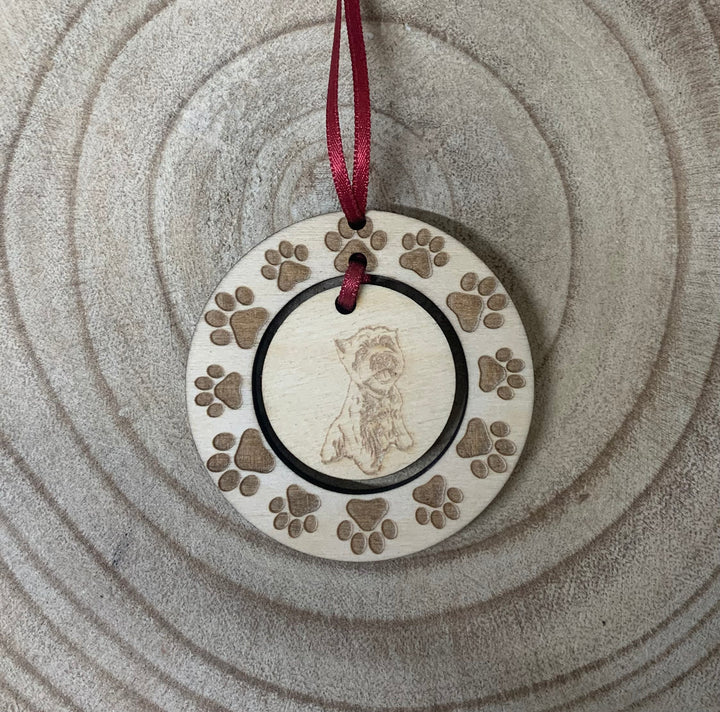 Personalised West Highland Terrier Westie Illustration Hanging Decoration ~ Paw Wreath