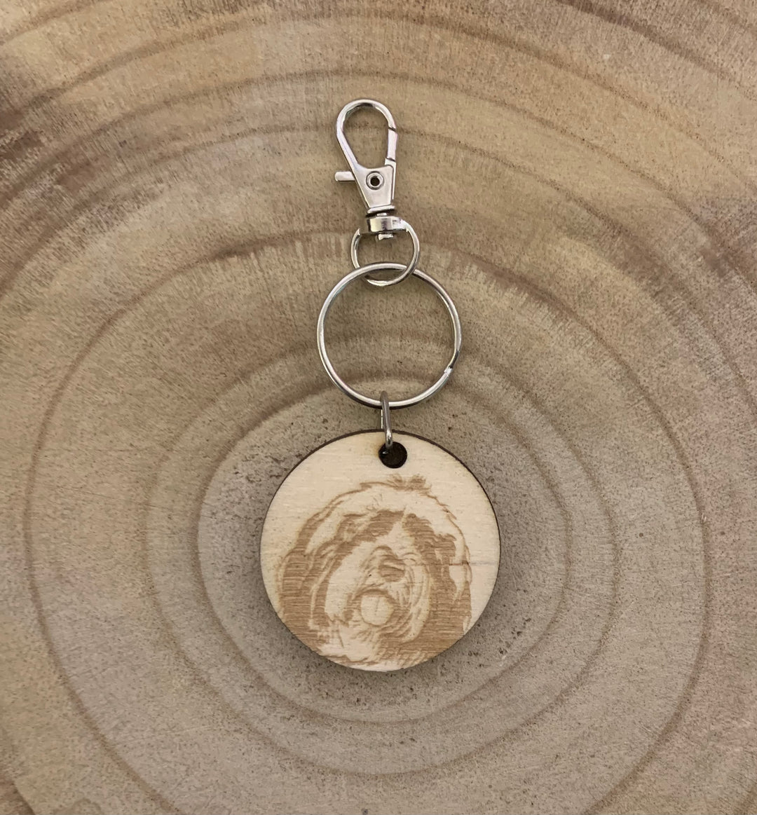 Tibetan Terrier Dog Engraved Wooden Keyring