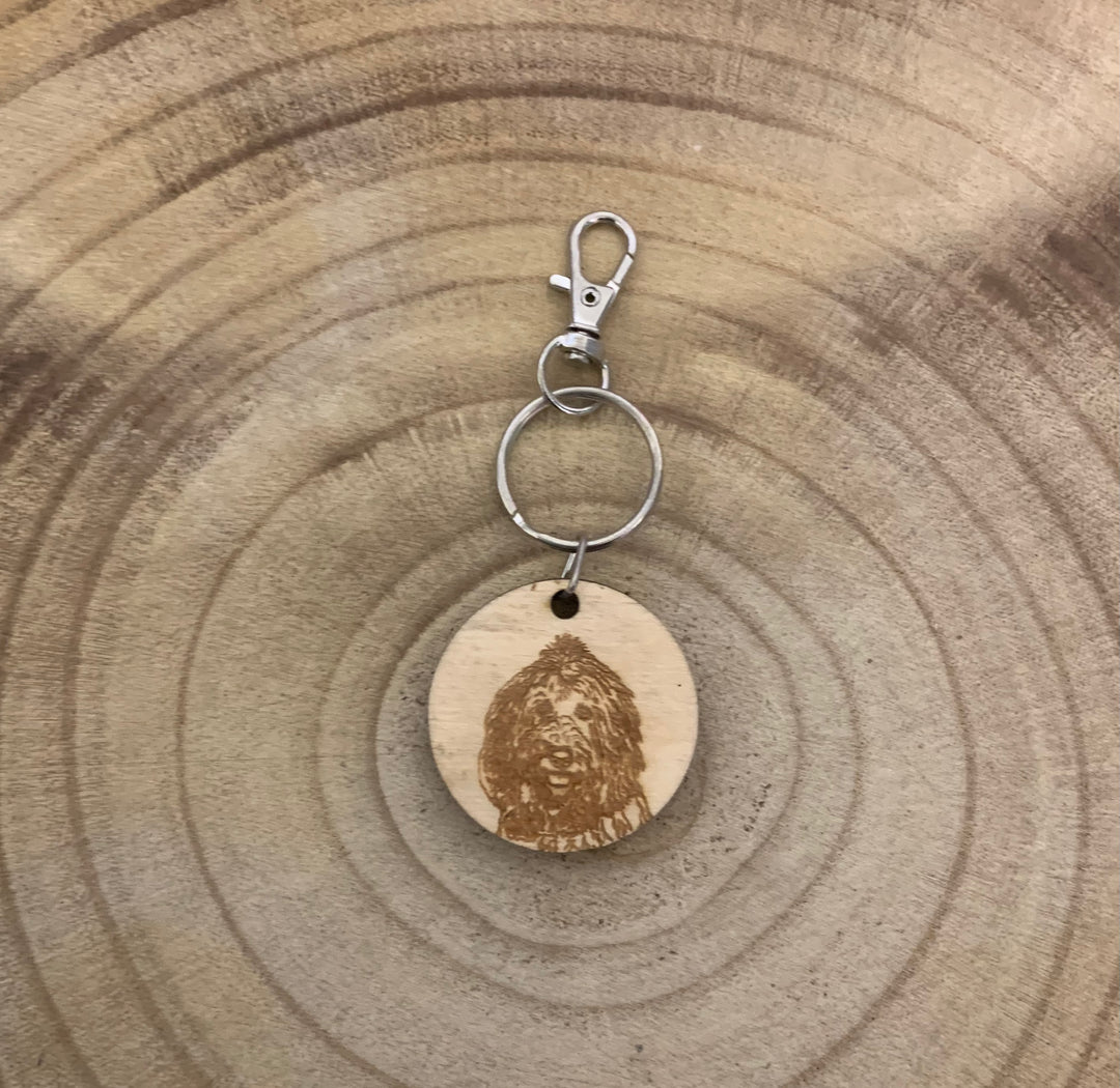 Komondor Dog Engraved Wooden Keyring