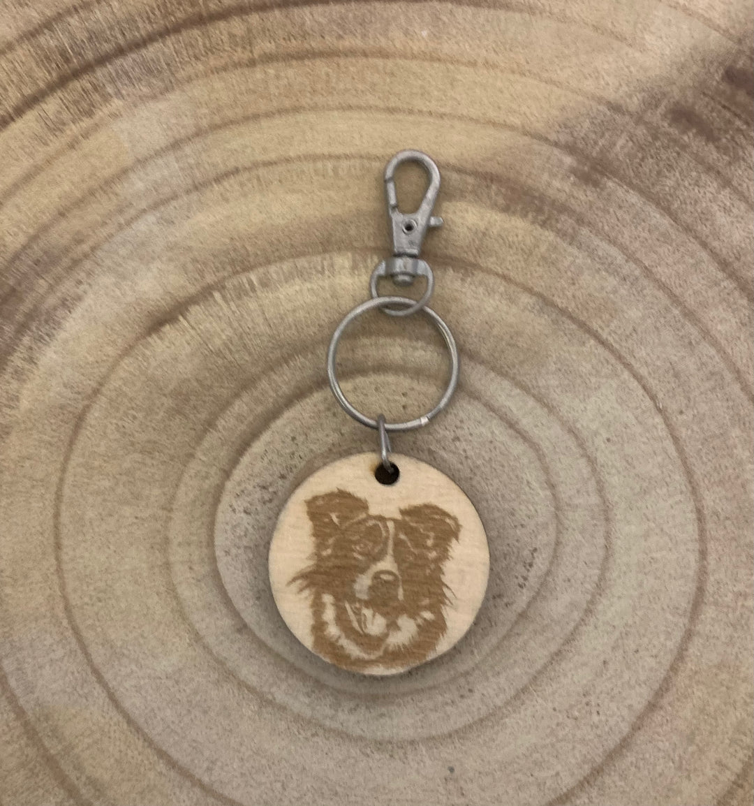 Border Collie Face Dog Engraved Wooden Keyring