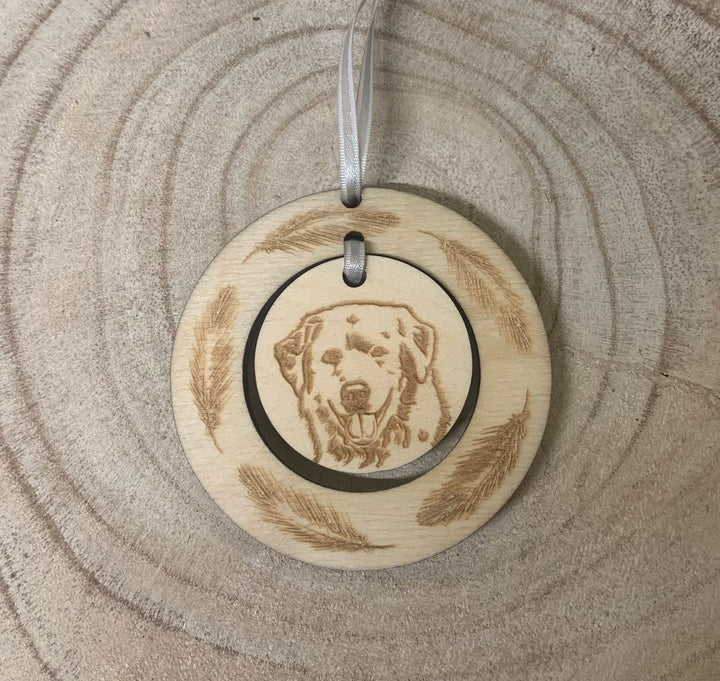 Personalised Maremma Face Dog Illustration Hanging Decoration ~ Feather Wreath