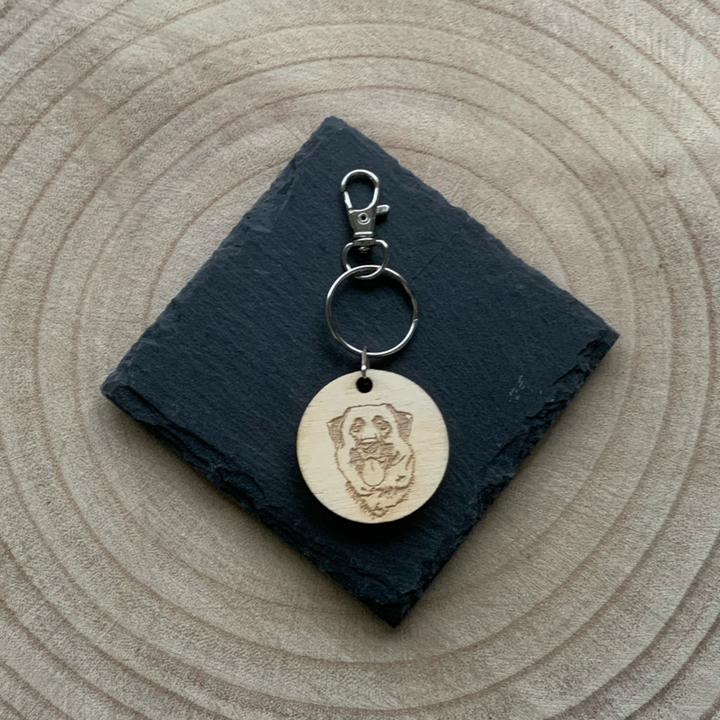Leonberger Face Engraved Wooden Keyring