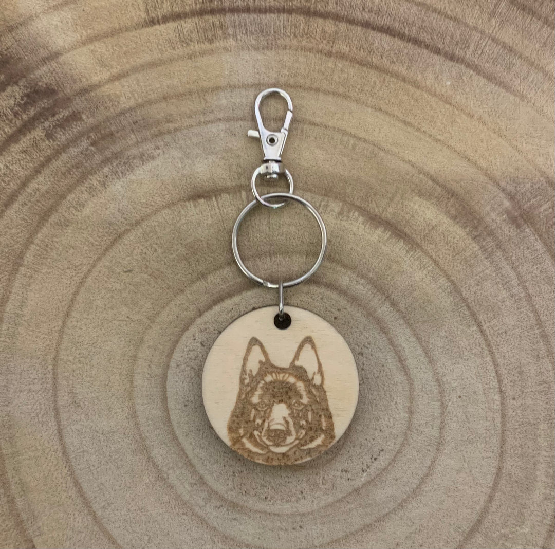 Schipperke Face Dog Engraved Wooden Keyring