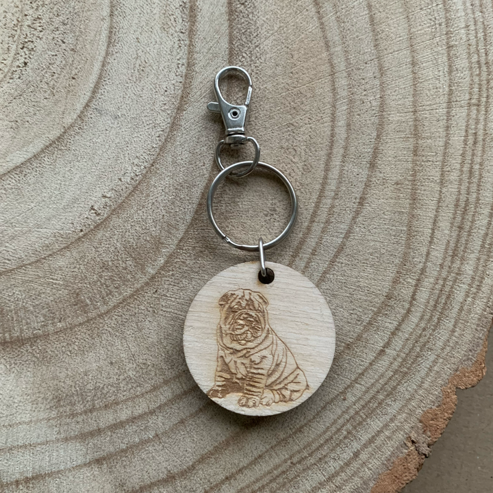 Shar Pei Dog Engraved Wooden Keyring