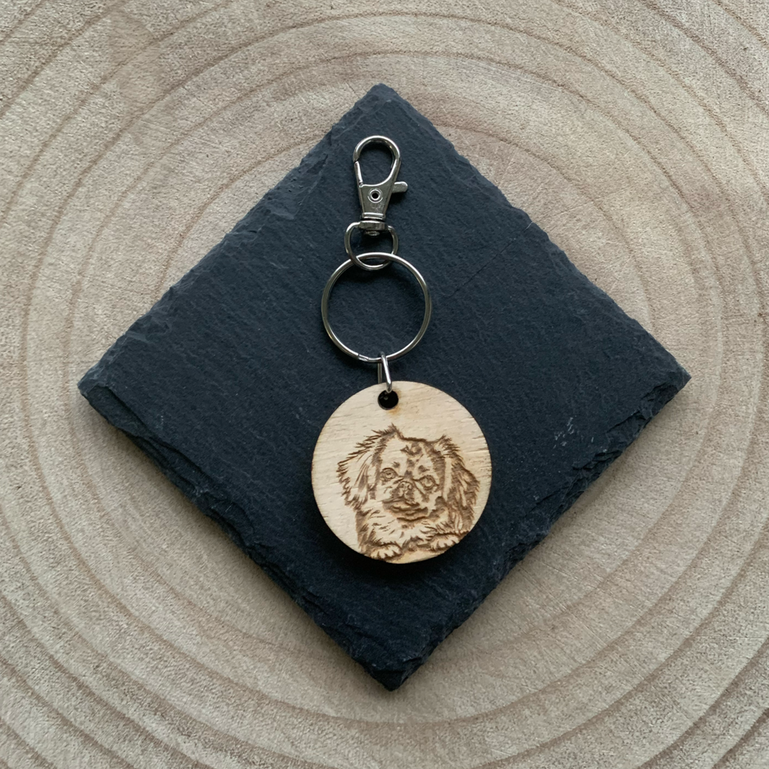 Pekingese Dog Engraved Wooden Keyring