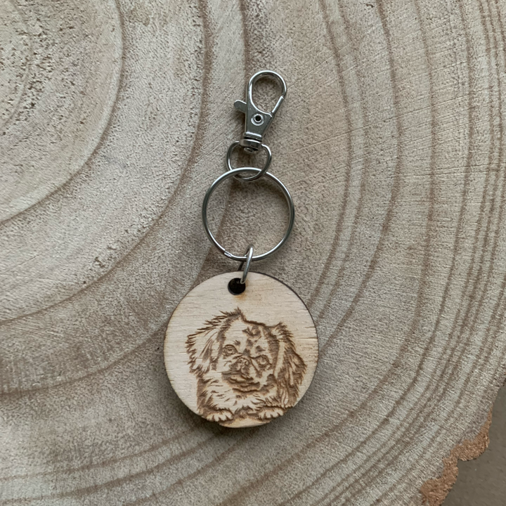 Pekingese Dog Engraved Wooden Keyring