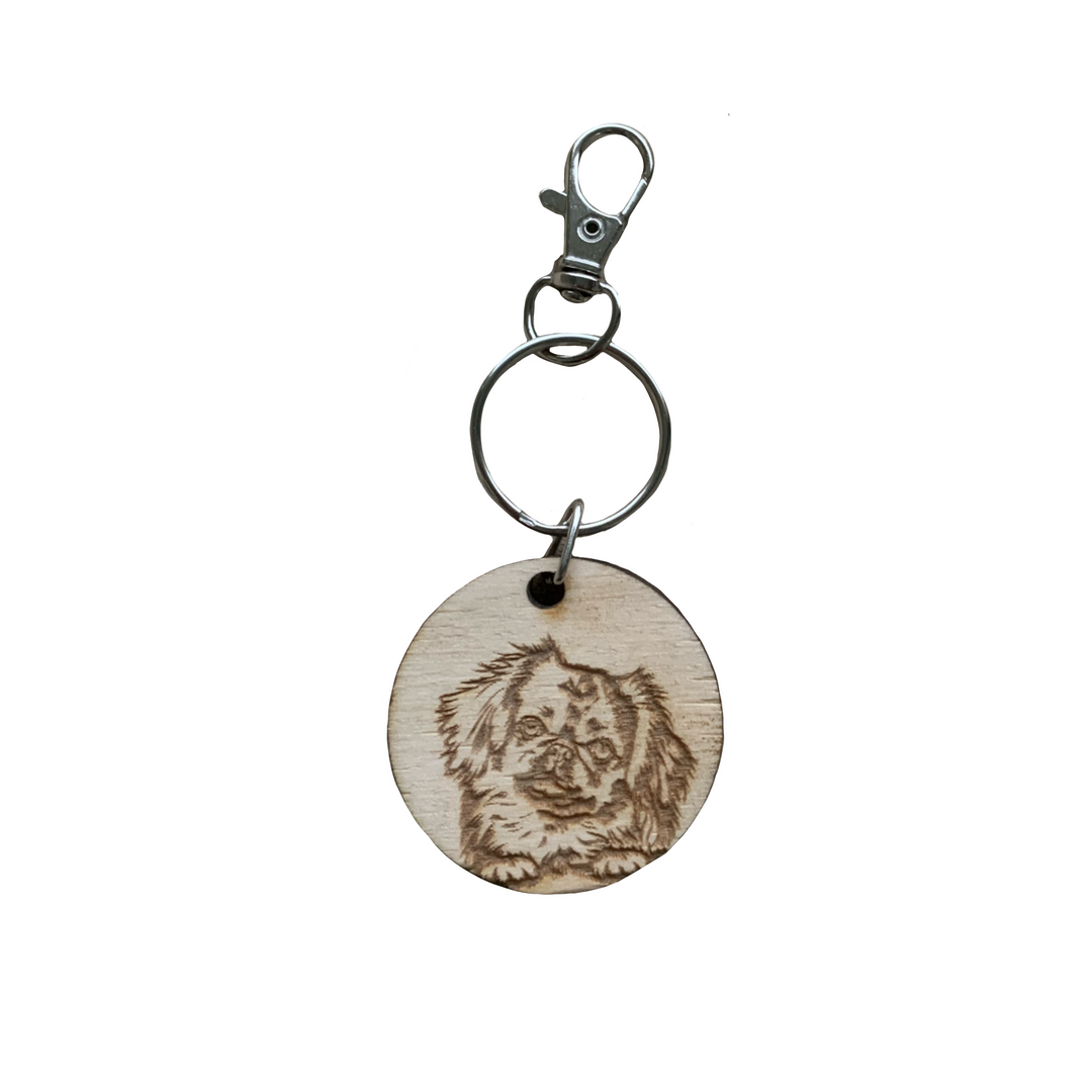 Pekingese Dog Engraved Wooden Keyring
