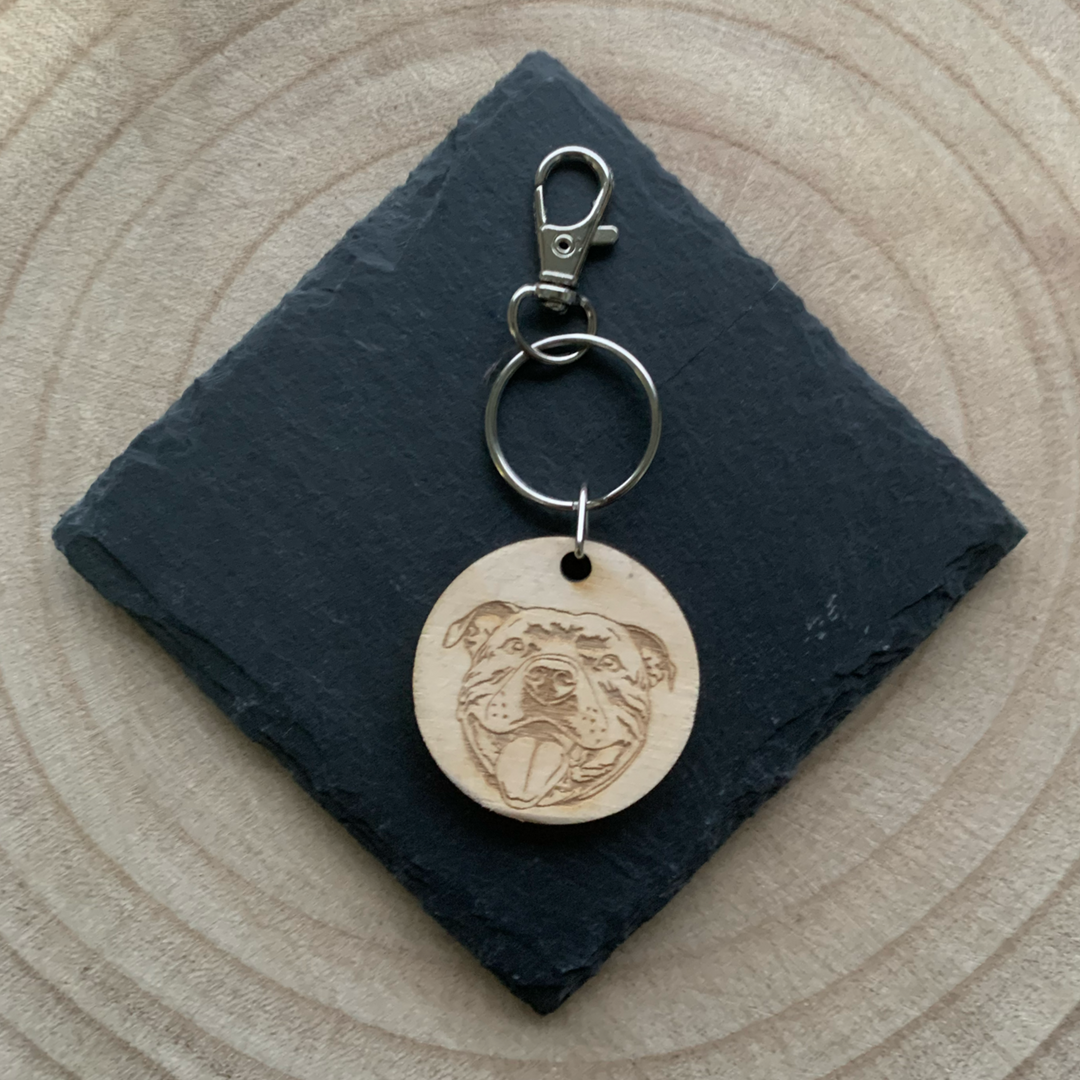 Staffordshire Bull Terrier Staffie Dog Engraved Wooden Keyring